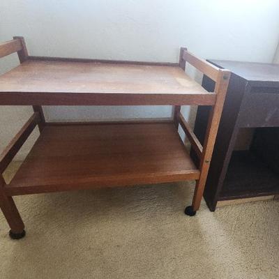 AAA068 - Wooden Rolling Cart and Side Table