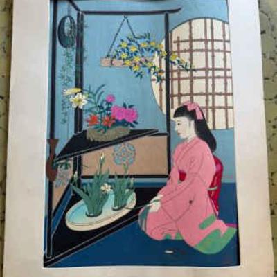 AAA083 Chieko Minagawa "Flower Arrangement" Woodblock Print
