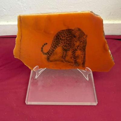 AAA032 Rare Vintage Beverly Ann Creations Cheetah on Granite w/ Display Stand