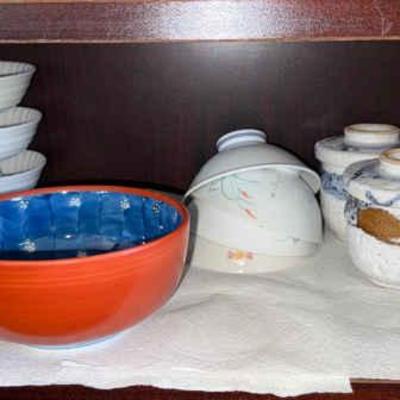 AAA073 Serving Dishes, Teacups, and a Bowl