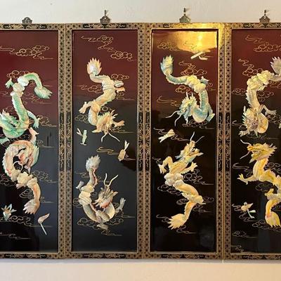 AAA069 Set Of 4 Asian Dragon Art Panels