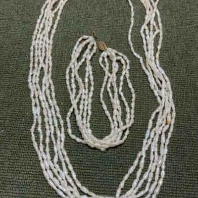 Rice pearl multi strand necklace bracelet