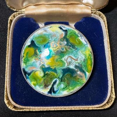 Aqua blue green enamel on copper pin
