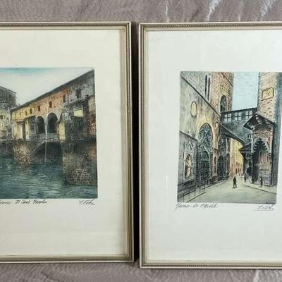Italian colored etching signed f pedrocchi