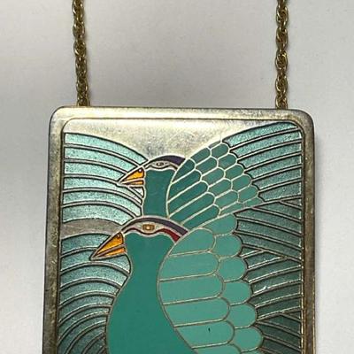 Laurel burch moon doves" signed enameled pendant