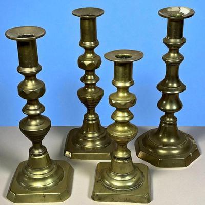 Antique brass push up candlesticks