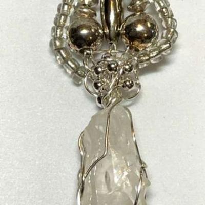 Crystal beadwork pendant on sterling chain