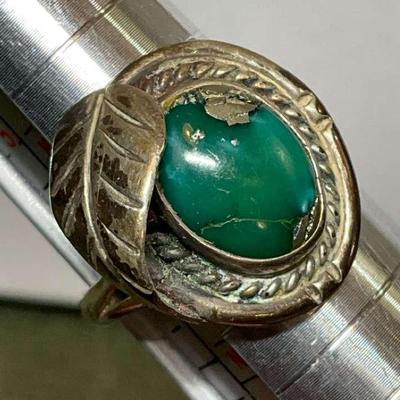 Green turquoise silver wrapped ring