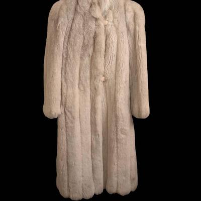 Vintage 1980s Cream With Hints Of Gray Long Faux Fur Coat