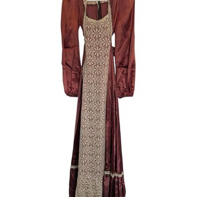 Vintage Gunne Sax Brown Satin With Lace Dress 1970s