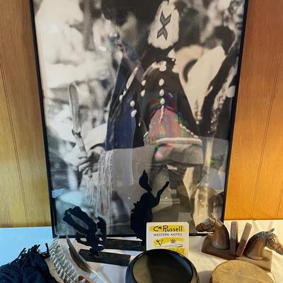 Animal Skin Drum With Native American Bowl And More