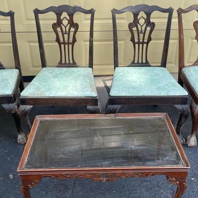Claw Foot Chippendale Style Antique Chairs With Antique Table