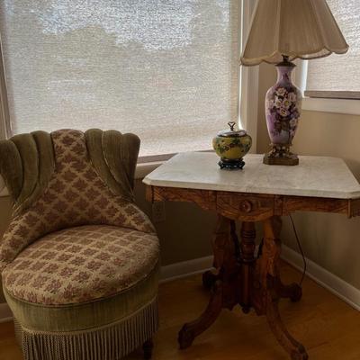 Vintage Low Chair, Marble Top Side Table & More!