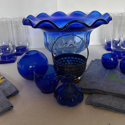 Unique Cobalt Blue Glassware With 13 Inch Centerpiece Bowl