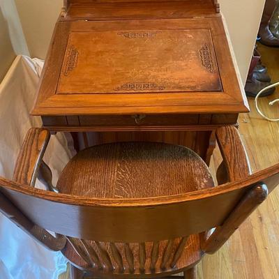 Antique Davenport Desk With Vintage Oak Chair