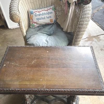 Vintage Wicker Chair With Ornate Wood Table