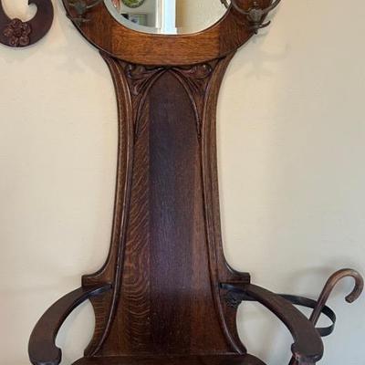 Antique Dark Oak Hall Seat