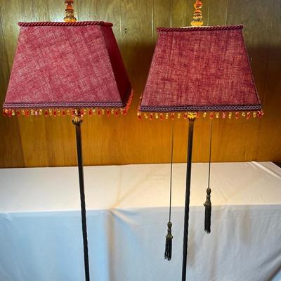Vintage Victorian Tall Burgundy Floor Lamps 