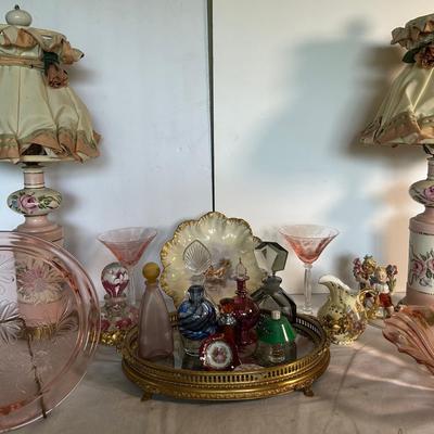 Vintage Victorian Lamps With Pink Depression Glass