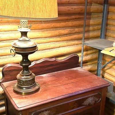 Antique Walnut Wash Stand & Lamp