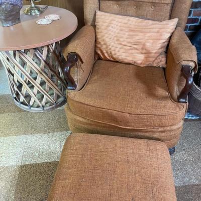 MCM Chair And Ottoman With Vintage Mexican Leather Wrapped Round Table