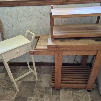 Butcher Block Cart + Shelf + Towel Table