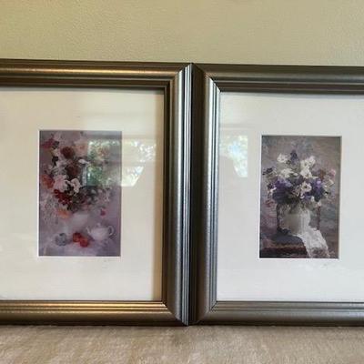 2 Flower Prints with Glass