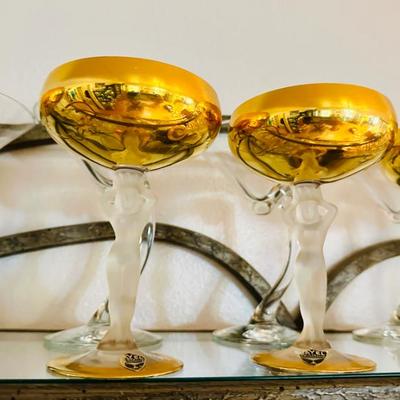 Sale Photo Thumbnail #113: Bayel Crystal Champagnes w/ gold bands
