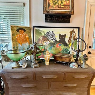 Sale Photo Thumbnail #64: Rattan dresser,  Original art in the style of Bottero