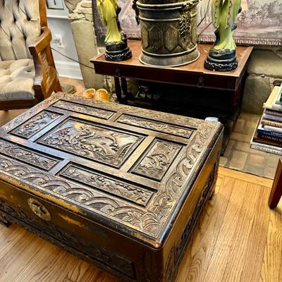 Sale Photo Thumbnail #229: Carved Chest with ocean theme - lock included