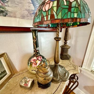 Sale Photo Thumbnail #77: Tiffany style lamp, Bristol Glass Vase, Cloisonne