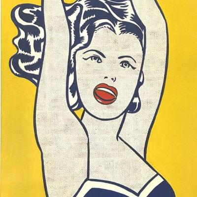 Sale Photo Thumbnail #3: Roy Lichtenstein signed Girl with Ball offset lithograph poster. Printed in 1984 by The Museum of Modern Art, NY. Hand Signed in ink pen. 18" x 30". 