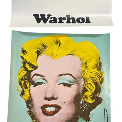 Sale Photo Thumbnail #141: Signed promotional poster for an Andy Warhol exhibition held at London's Tate Gallery from February 17 to March 28, 1971, featuring an iconic image of the artist's silkscreened Marilyn Monroe, entitled 'Shot Sage Blue Marilyn,' signed along the right side