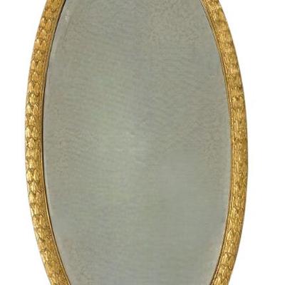 Sale Photo Thumbnail #223: Stunning Carved Gilt Oval Mirror. Ribbon and Florals with Beveled Mirror. 13"x1 1/2"x29". Weight 9 lbs. PROVENANCE: Willtown Plantation, Willtown Bluff, Adams Run SC