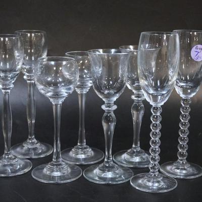 Sale Photo Thumbnail #86: 8 Mikasa Crystal Glasses & 8 Pottery Barn Sequined Coasters. 2 Sherry Glasses 7". 2 Sherry Glasses 6 1/8". 2 Sherry Glasses 6 3/4. 2 Cordial Glasses 5 3/4". 8 Sequinned Coasters 4 1/4"x4 1/4". 