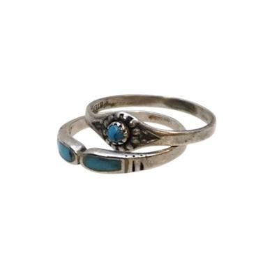 Sale Photo Thumbnail #89: 2 Vintage Navajo Sterling and Turquoise Rings. Sice 4 and 5.25.