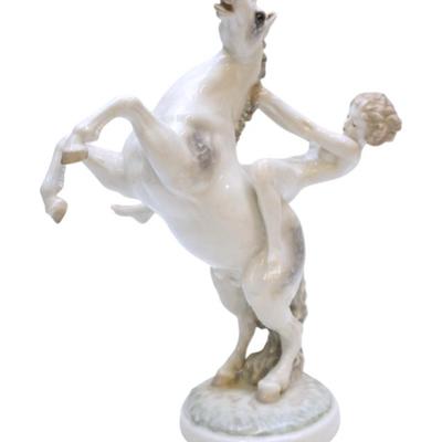 Sale Photo Thumbnail #158: Hutschenreuther selb Kunstabteilung Classic Nude on Horse. Female Nude porcelain figurine riding a horse. Impressed ''K. Tutter'', 12.25'' high.