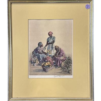 Sale Photo Thumbnail #114: Signed Elizabeth O'Neill Verner Symphony of Flowers, purchased and framed at her Tradd Street Studio. with a personalized note on back Rest While You Wait. In frame 14"x17"x1/2". 