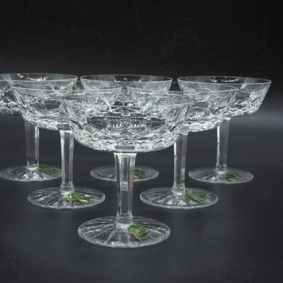 Sale Photo Thumbnail #136: Six (6) Lismore by Waterford set of 6 Champagne/Tall Sherbet Glasses. Each 4 1/8". In the original box with the original labels on the glasses, unused, like new. Box 11.25"x8"x5". 