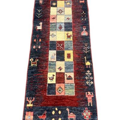 Sale Photo Thumbnail #99: Hand Knotted wood Gabbeh Animal Runner Pakistan. 64"x27"