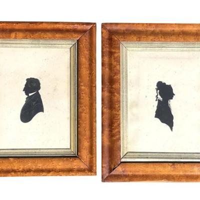 Sale Photo Thumbnail #44: 2 ANTIQUE GEORGIAN HAND PAINTED SILHOUETTES