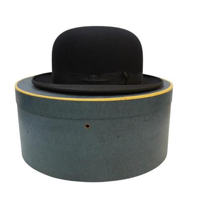 Sale Photo Thumbnail #260: Vintage Rogers Peet Company Boston, New York Bowler Derby Hat. With Box. In box 14 3/4"x7". Weight 2 lbs. PROVENANCE: Willtown Plantation, Willtown Bluff, Adams Run SC