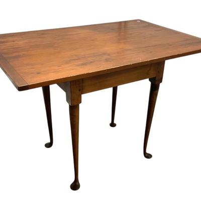 Sale Photo Thumbnail #129: Antique New England Cherry Queen Anne Table on Pad Feet. Measures 26.5"x39.5"x25.25".