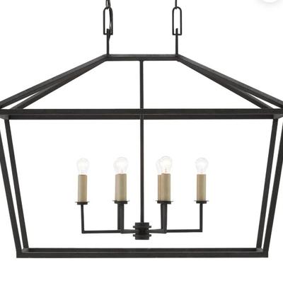 Sale Photo Thumbnail #180: Hand Forged Currey & Co. Rectangular Wrought Iron Chandelier. A superb expression of industrial style, this rectangular Chandelier is perfect for elongated spaces. Measures 40"x20"x39 1/2". Weight approximately 35 pds. PROVENANCE: A Charleston SC Private 