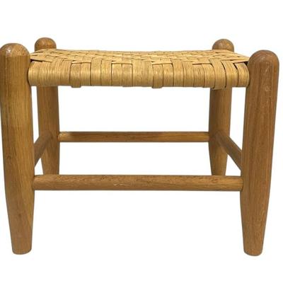 Sale Photo Thumbnail #87: Primitive Farmhouse Splint Woven Top Footstool Pennsylvania. Measures 13 1/2"x1- 1/2"x12". 