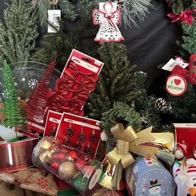 Lot 127:  Another Great Christmas Tote Filled With New Bows, Trees (18”-22”), Cards, Ribbon,Swag,Etc