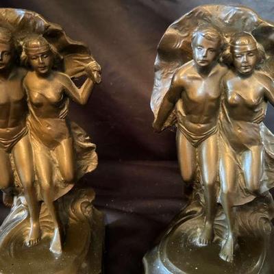 Lot 147:  Vintage Art Deco Nude Couple Bookends – Bronze Finish Figural Sculptures (Pair)