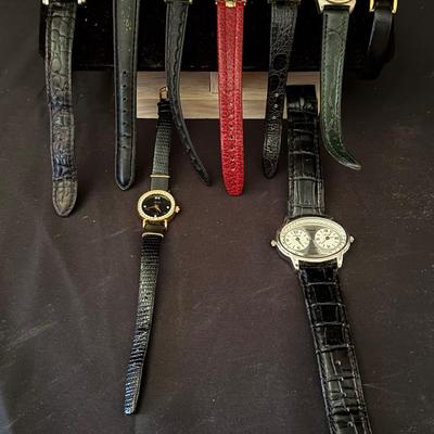 Lot 444: Lot of 9 Vintage & Fashion Wristwatches – Unique Shapes & Leather Bands