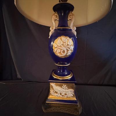 Lot 204: Deep Cobalt Amphora Style Lamp 