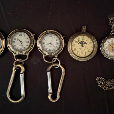 Lot 429: Lot of 5 Vintage Quartz Pocket & Fob Watches – Japan Movt, Milan & Chain Styles